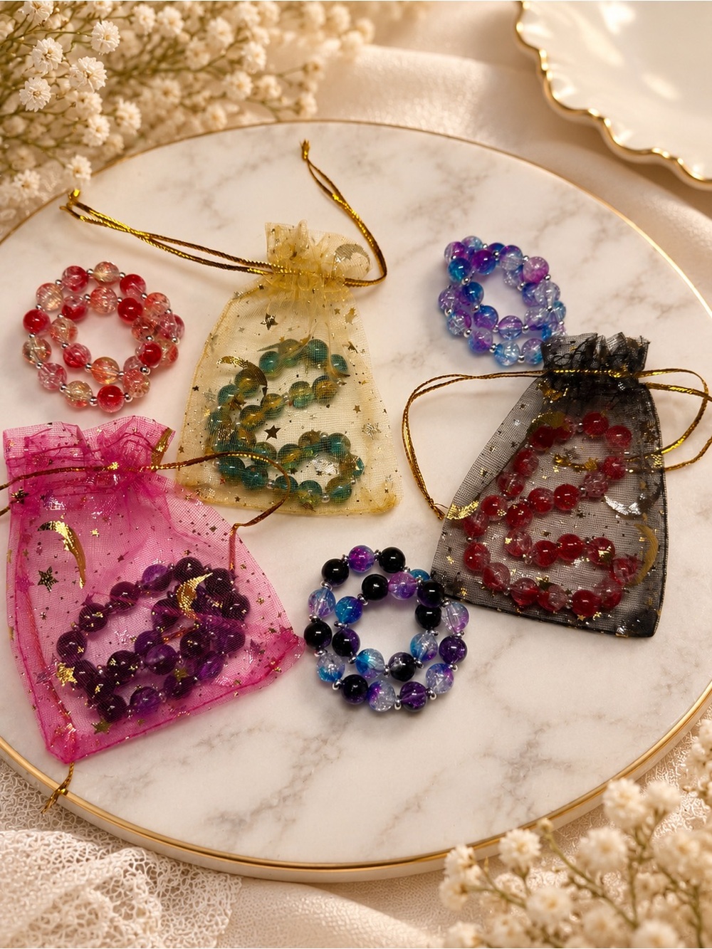 Handmade Colorful Crackle Bead Stretch Bracelet